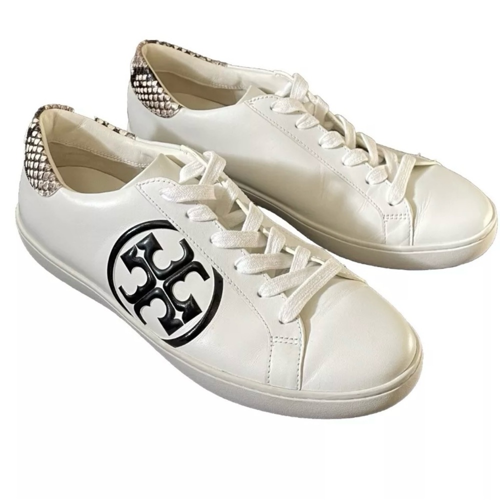 Tory Burch Leigh T-Logo Sneaker Calf Leather/ Stamped
Snake Printed Leather